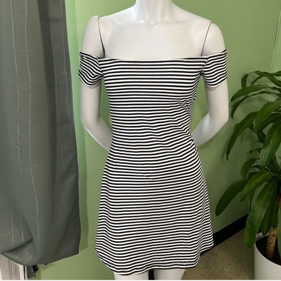 SHEIN Dresses & Skirts - Black and White Striped Off-Shoulder Mini Dress